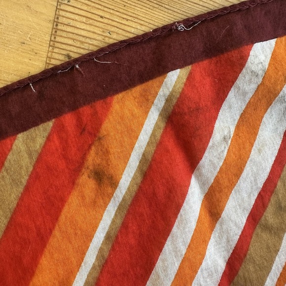 Vintage Yves Saint Laurent Scarf Cotton Large Red Orange Brown Striped Logo 70s - Picture 5 of 9